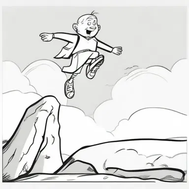 In the cartoon, the character miscalculated the distance of the jump and fell short, resulting in a humorous outcome.
