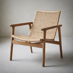 A Scandi Batavia chair with a progressive twist, combining the robustness of teak wood and intricate patterns of woven rattan, amplifying its modern design attributes.