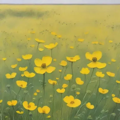 The painting depicted a beautiful field of medick flowers in vibrant shades of yellow.