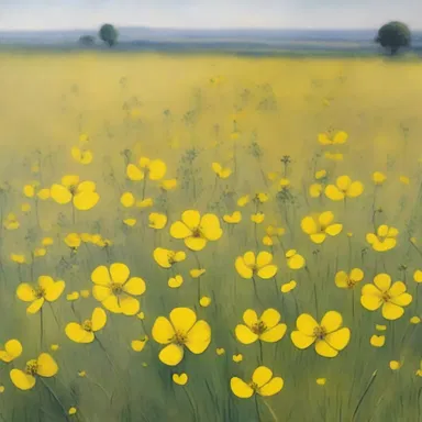 The painting depicted a beautiful field of medick flowers in vibrant shades of yellow.