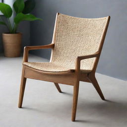 A distinct 'V' shaped modern Scandi Batavia chair, proudly representing Jepara craftsmanship, comprised of sturdy teak wood and patterned rattan weave.