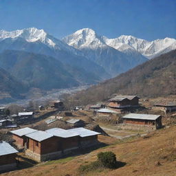 Revise the previous image by removing the snow-capped Himalayan mountains from the background. Replace it with a more natural and peaceful rural setting that represents authentic Himachal lifestyle.