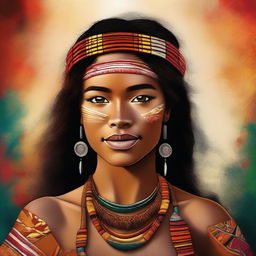 A digital art image showcasing a young Australian woman with Indigenous Australian features