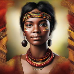 A digital art image showcasing a young Australian woman with Indigenous Australian features