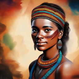 A digital art image showcasing a young Australian woman with Indigenous Australian features