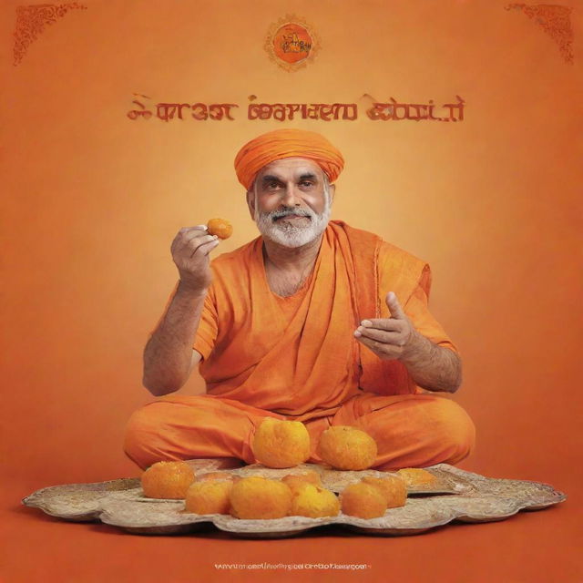 A pristine image of Churama laddoo being offered to Prabhu Sri Ram, set against a striking saffron background. The tagline 'राम आयेंगे भोग नहीं लगाओगे' is present in clear Hindi script.