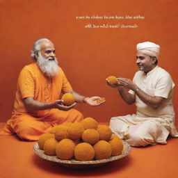 A pristine image of Churama laddoo being offered to Prabhu Sri Ram, set against a striking saffron background. The tagline 'राम आयेंगे भोग नहीं लगाओगे' is present in clear Hindi script.