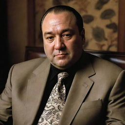 Generate an image of Tony Soprano with East Asian (Chinese) characteristics, maintaining his signature style, charismatic persona, yet incorporating traditional Chinese elements.