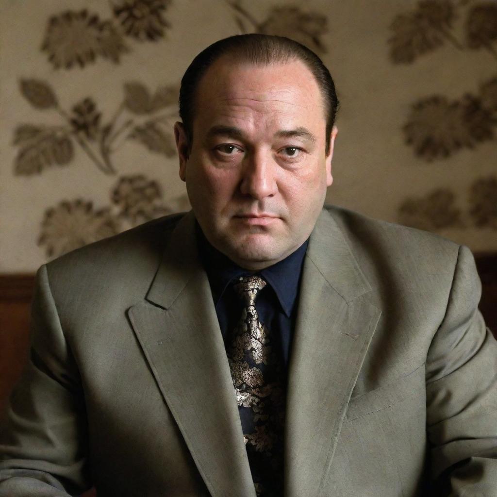 Generate an image of Tony Soprano with East Asian (Chinese) characteristics, maintaining his signature style, charismatic persona, yet incorporating traditional Chinese elements.