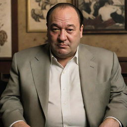 Enhance the image of Tony Soprano with more distinctive Chinese features, incorporating more explicit traditional Chinese cultural elements and styles.