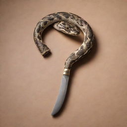 A barber's straight razor intertwined with a slithering snake.