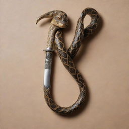 A barber's straight razor intertwined with a slithering snake.