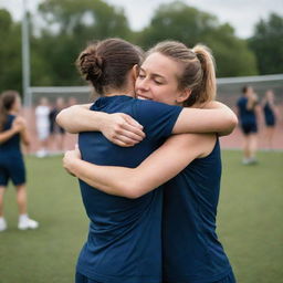 A strong person compassionately carries their exhausted teammate across their shoulder, in a display of solidarity and teamwork.