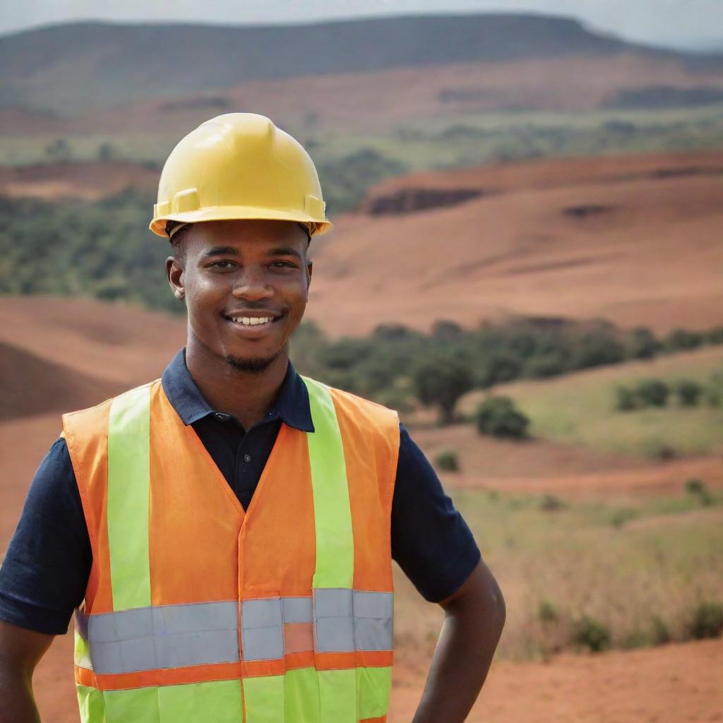 Create a professional background image for a Whatsapp Business account, capturing the essence of an Engineering service company situated in Eswatini featuring prominent engineering tools and the Eswatini landscape.