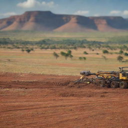 Create a professional background image for a Whatsapp Business account, capturing the essence of an Engineering service company situated in Eswatini featuring prominent engineering tools and the Eswatini landscape.