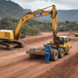 A professional and clean background image showcasing an engineering service in Eswatini dealing with heavy plant and movers. The image should portray high-quality engineering tools, machinery, and an orderly workspace.