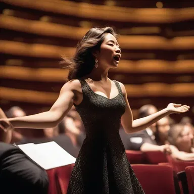 As the character entered the theater, she marveled at the grandiose orchestra section, buzzing with energy and anticipation.