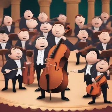 In the animated film, the orchestra in the theater played a whimsical tune as the main characters embarked on their adventurous journey.