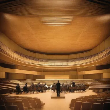 The grand concert hall was designed with an orchestra pit to accommodate the musicians during performances.
