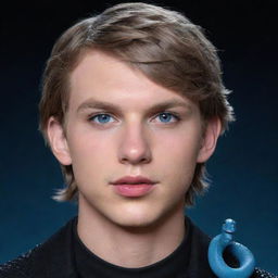 A 3D animated representation of Taylor Swift as a serious teenage boy, donned in black aesthetic attire, with piercing blue eyes, and an ice snake coiled around his neck.