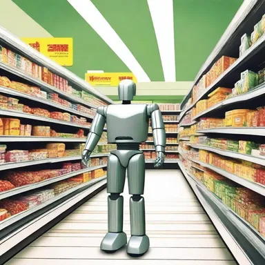 The science fiction novel depicted a future where robots replaced humans in supermarkets.
