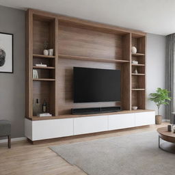 2.5-meter TV unit design incorporated with a load-bearing column on the left side, demonstrating optimal use of space while maintaining aesthetic appeal.