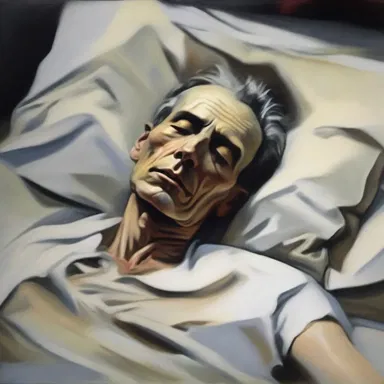 The artist painted a stunning portrait of a dead person lying peacefully.