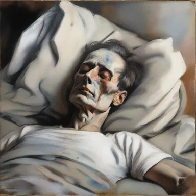 The artist painted a stunning portrait of a dead person lying peacefully.