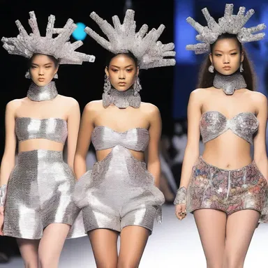The avant-garde fashion show stunned the audience with models strutting down the runway while carrying bedazzled burp guns as accessories.