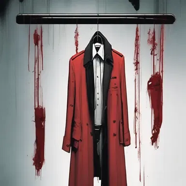 As the thunderstorm raged outside, the protagonist noticed a pair of blood-stained epaulets hanging from the coat rack, sending a chill down their spine.
