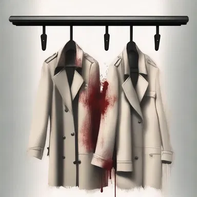 As the thunderstorm raged outside, the protagonist noticed a pair of blood-stained epaulets hanging from the coat rack, sending a chill down their spine.