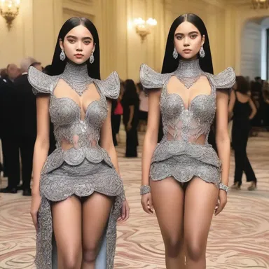The fashionistas at the gala event stunned everyone with their extravagant outfits, adorned with bejeweled epaulets on their shoulders.