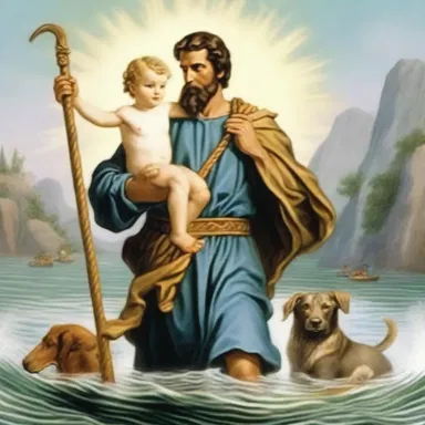In Catholicism, Saint Christopher is often portrayed as a hoister, due to the legend of him carrying the Christ Child across a river.