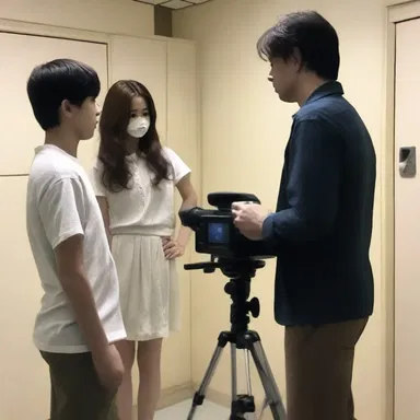 As soon as the director noticed a mistake in the scary scene, he called in the actors to film the scene again.