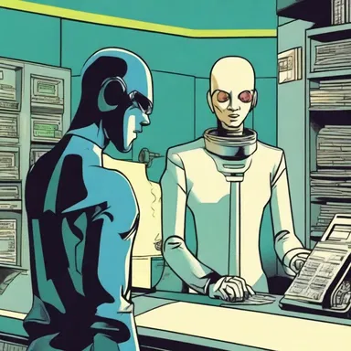 In a distant future, the intergalactic bank called in the outstanding loan and demanded immediate payment from the desperate protagonist.