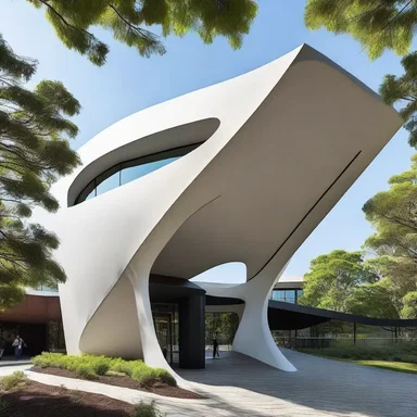 The architect incorporated a duckbill fish motif into the building's design, with a long and curved entrance resembling the fish's snout.