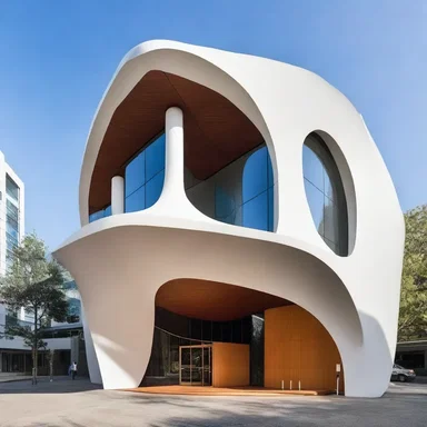 The architect incorporated a duckbill fish motif into the building's design, with a long and curved entrance resembling the fish's snout.