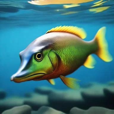 In the fantasy novel, there was a magical species of duckbill fish that could breathe fire through its elongated snout.