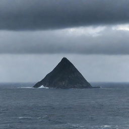 An eerie and ominous view of Devil's Sea, also known as the Dragon's Triangle, located off the coast of Japan. Indicate an aura of mystery with dissolving ships and planes, under a voltageouz sky.