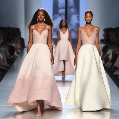 The designer's collection showcased a stunning display of hope-inspired dresses on the runway.