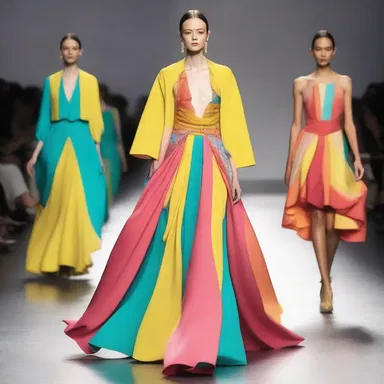 The designer's use of vibrant colors and flowing fabrics gave hope to the audience for a more cheerful and optimistic future.