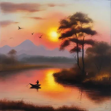 The painting depicted a beautiful sunset, giving a sense of hope and tranquility.