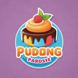 Generate a striking, colorful logo for a business named 'Pudding Paradise', incorporating elements of paradise and pudding. Use playful, vibrant design with a professional appeal.