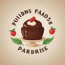 A creative and enticing logo featuring an illustrated pudding and the name 'Pudding Paradise' in a bold, decorative font.