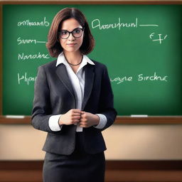 A high-quality digital art piece depicting a woman in a school setting