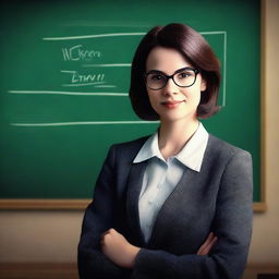 A high-quality digital art piece depicting a woman in a school setting