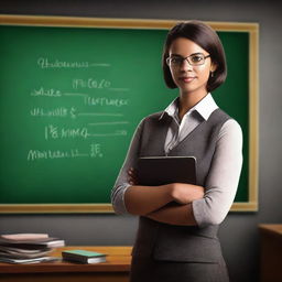 A high-quality digital art piece depicting a woman in a school setting