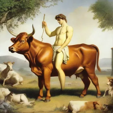 According to Greek mythology, cattle farms were closely associated with the god Apollo, who was often depicted as a protector of livestock.