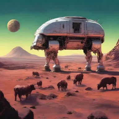 In the science fiction novel, the protagonist discovers an advanced cattle farm on a distant planet that can produce enormous amounts of meat without harming the animals.
