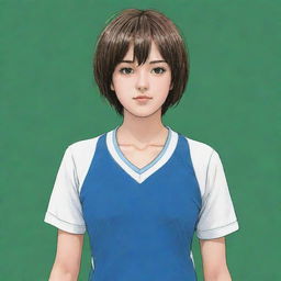 A Manga-style illustration of a girl with short hair, dressed in a tennis outfit